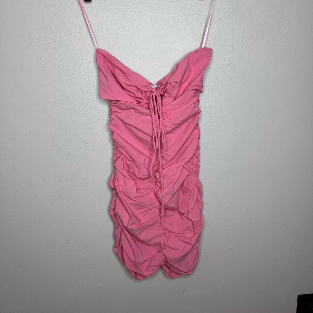 Zara Pink Cut Out Mini Dress Ruched - Picture 3 of 8